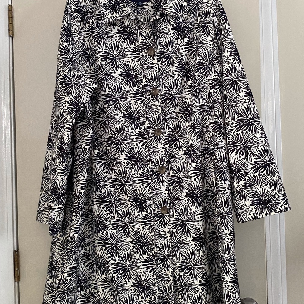 Lands' End Black and White Floral Trench Coat